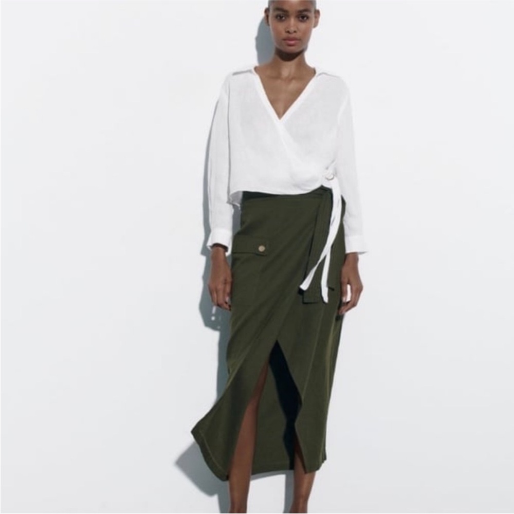 Olive Green Wrap Midi Skirt - Women's Skirt